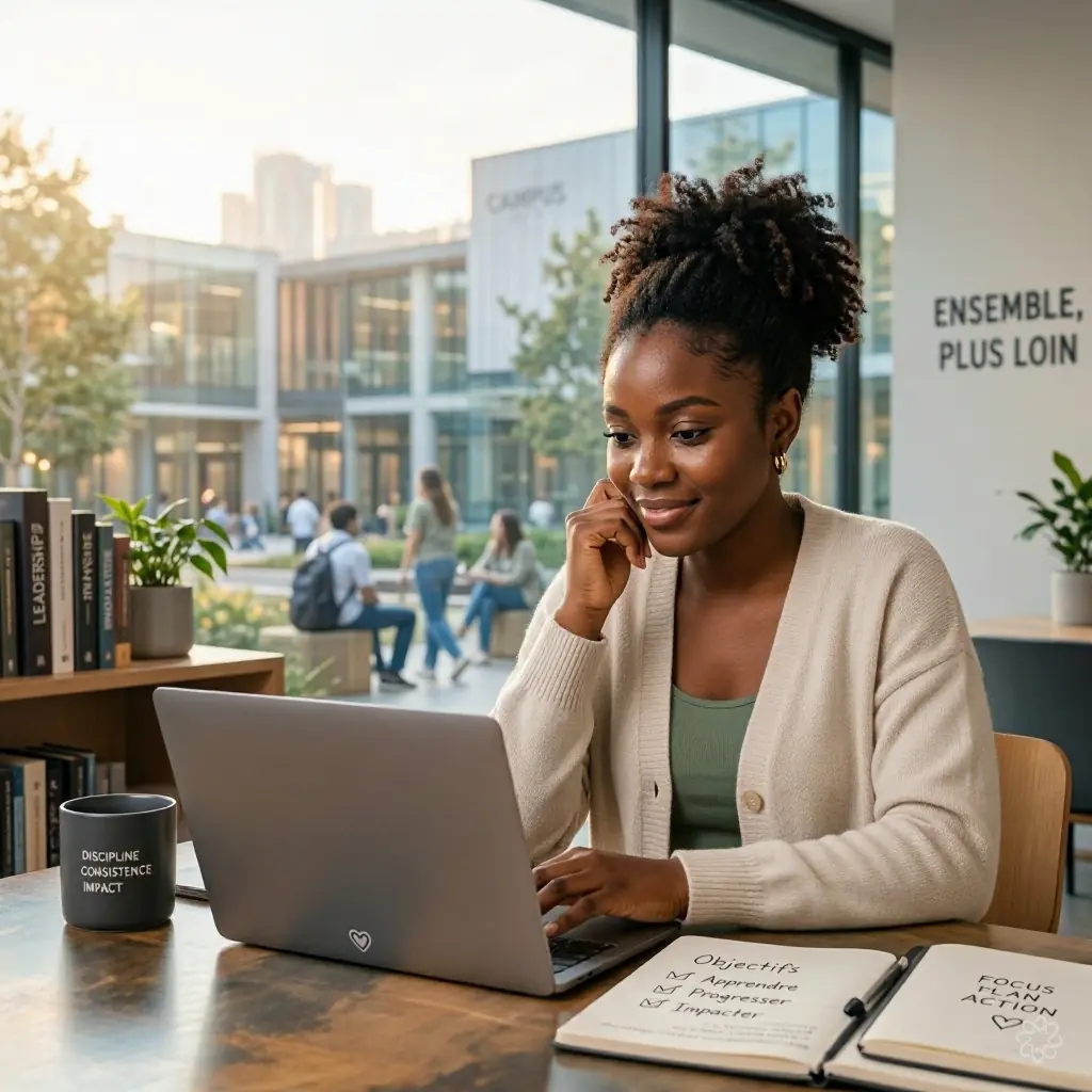 Étudiante concentrée sur une session de travail